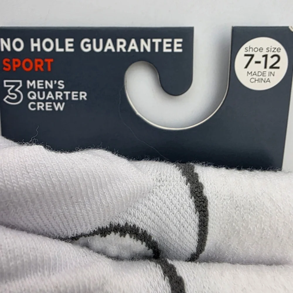 Jockey Generation Mens 3 Pack Quarter Crew Sport Socks White Grey Size 7-12 New